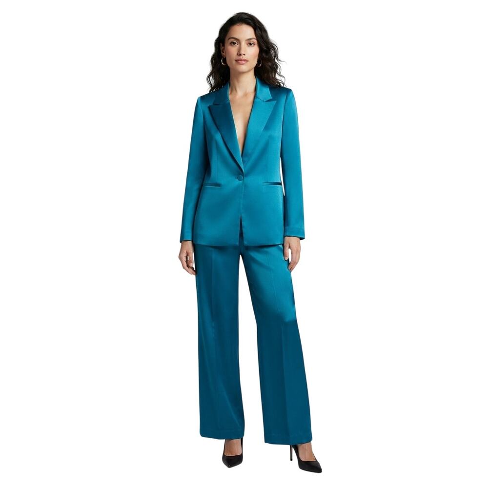Alice + Olivia Denny Satin Blazer and Wide Leg Pants Set Blue Women's Size 2